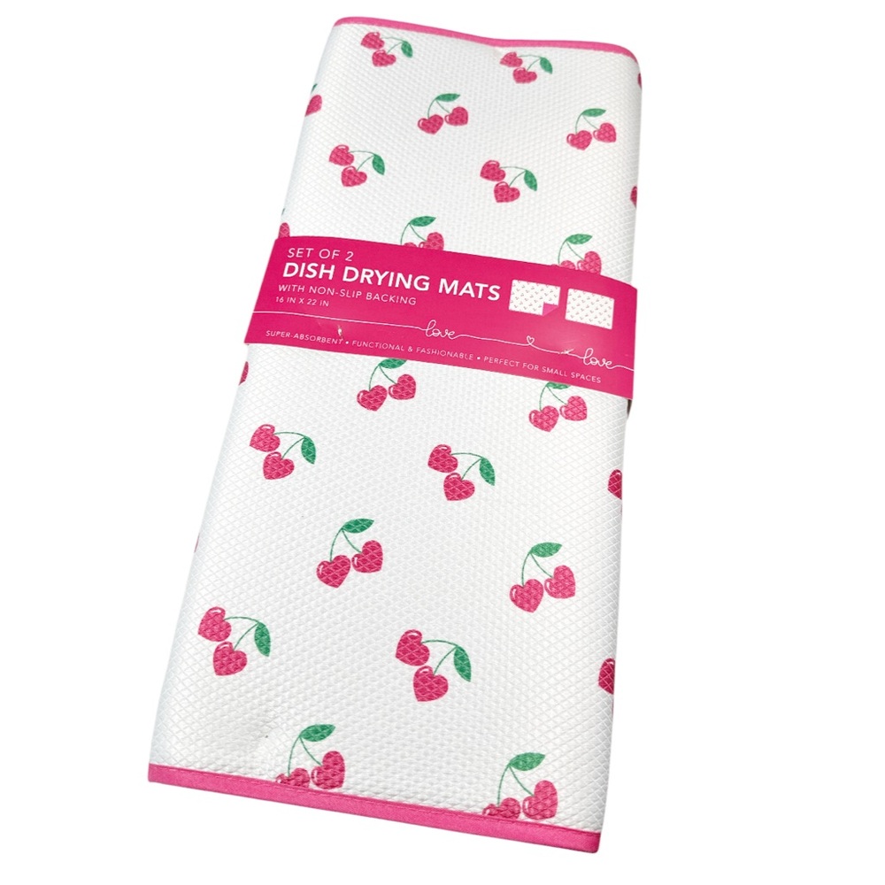 NEW Envogue VALENTINE HEART SHAPED CHERRY Dish Drying Mat Set/2